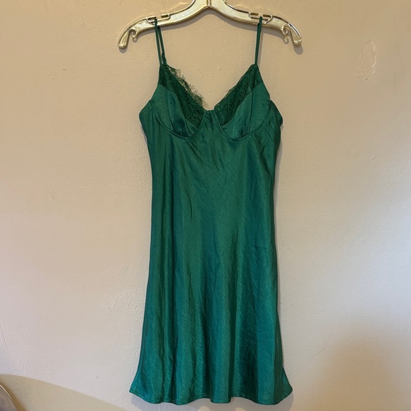 Teal Satin Chemise with Lace Detail - Picture 1 of 3